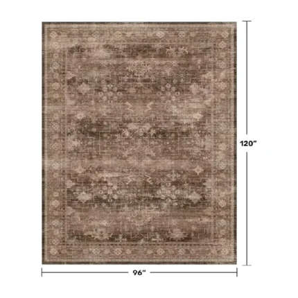 Magaschoni Boho Taupe Brown Living Room Rug 8x10 Modern Vintage Traditional Eclectic Oriental Neutral, Washable Low Pile Non Slip Extra Large Area Rugs for Dining Under Table Bedroom Lounge (1)