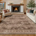 Magaschoni Boho Taupe Brown Living Room Rug 8x10 Modern Vintage Traditional Eclectic Oriental Neutral, Washable Low Pile Non Slip Extra Large Area Rugs for Dining Under Table Bedroom Lounge (5)