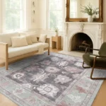Magaschoni Fame Living Green Oushak Rug, Modern, Vintage, Turkish, Eclectic, Floral, Pastel, Washable, Large Area Rugs for Living Room, Dining, Bedroom, 7'5x9'8 (1)