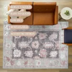 Magaschoni Fame Living Green Oushak Rug, Modern, Vintage, Turkish, Eclectic, Floral, Pastel, Washable, Large Area Rugs for Living Room, Dining, Bedroom, 7'5x9'8 (4)
