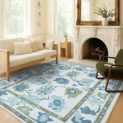 Magaschoni Fame Living Green Oushak Rug, Modern, Vintage, Turkish, Eclectic, Floral, Pastel, Washable, Large Area Rugs for Living Room, Dining, Bedroom, Girls, Boys, 7'5x9'8 (1)
