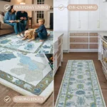 Magaschoni Fame Living Green Oushak Rug, Modern, Vintage, Turkish, Eclectic, Floral, Pastel, Washable, Large Area Rugs for Living Room, Dining, Bedroom, Girls, Boys, 7'5x9'8 (3)